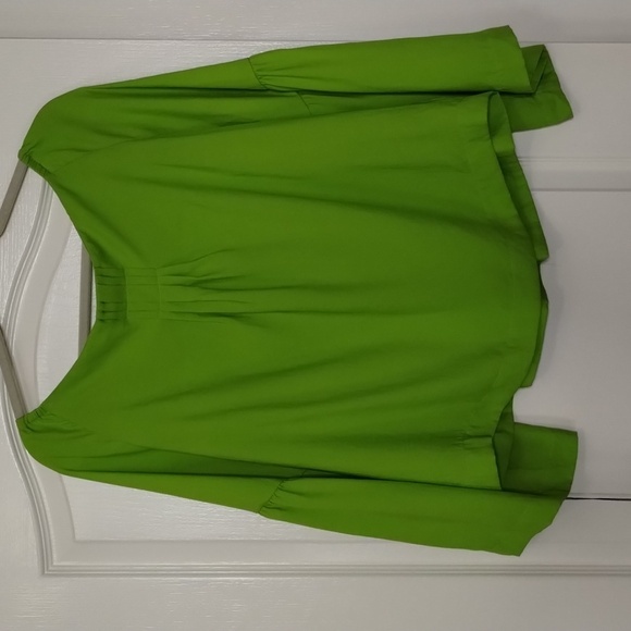 nanette lepore neon green wide arm blouse pleated front size 10 - Picture 3 of 12